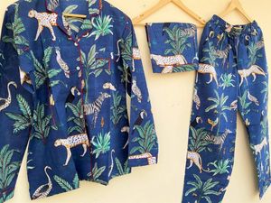 ชุดนอนสามชิ้นสำหรับผู้หญิงกางเกงขาสั้นผ้าฝ้ายแขนยาวและกางเกงขายาวชุดนอนสตรี - Product Image 4