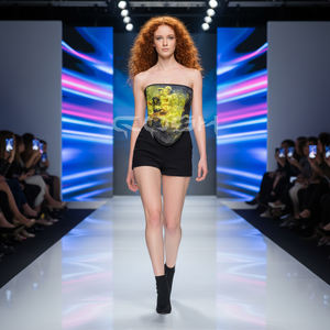 Corset sous-poitrine en satin sublimé à baleines en acier avec imprimé océan fantaisie, idéal pour les soirées, par Cosh International - Product Image 4