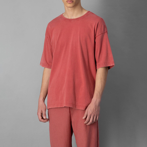 Camiseta Vintage lavada con ácido de alta calidad para hombre, patrón de cuello redondo de gran tamaño personalizado, Material de bambú teñido liso de punto de algodón 100% - Product Image 3
