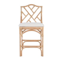 Tabouret de bar en rotin fabriqué à la main avec coussin chaise de comptoir à dossier haut naturel pour une utilisation intérieure et extérieure