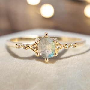 Labradorita Hexágono Corte 925 Plata de ley Diseño único Banda Anillo chapado en oro Joyería de plata fina - Product Image 1