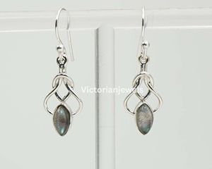 925 Plata de ley sólida mes de noviembre piedra de nacimiento labradorita con ajuste de bisel pendiente de gancho en forma de marquesa - Product Image 4