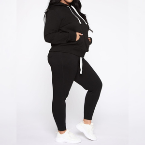 Ensemble de survêtement pour femme, coupe classique, uni, écologique, sweat-shirt en molleton, pantalon, respirant, décontracté, hiver - Product Image 1