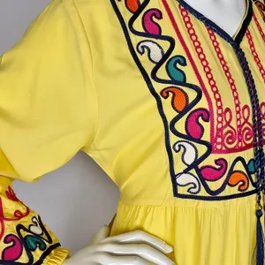 Vestido Maxi Boho de Algodón con Cuello en V para Mujer, Elegante, Bordado Floral, Largo hasta el Suelo, Cintura Natural - Product Image 3
