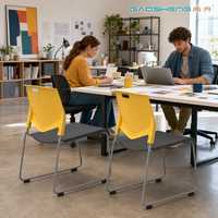 Chaise de conférence empilable ergonomique avec dossier jaune et assise gris foncé, structure en fer, pour réunions, bureaux, écoles, hôtels