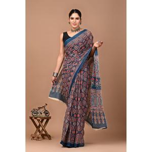 ผ้าซารีแบบจัยปุรี บาเนราซี เนื้อผ้าจอร์เจตต์นุ่มและหนา พร้อมผ้าตาข่ายปักลาย ผ้าฝ้ายมูลมูล สไตล์ชาติพันธุ์สมัยใหม่ ราคาประหยัด - Product Image 1