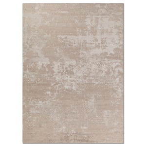 Alfombra Kavi Ivory de Lana y Seda de Bambú Anudada a Mano con Patrón Abstracto para Decoración de Sala de Estar o Pasillo, Tamaño 9x12 - Esk-431 - Product Image 1