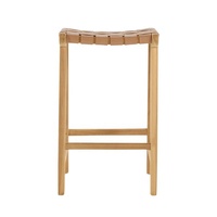 Ensembles de jardin minimalistes, chaise de bar moderne en teck et cuir, tabouret de bar pour restaurant en plein air, bar, café, mobilier