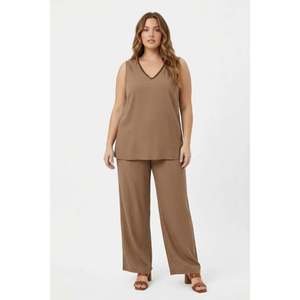 Bead Detailed Collar Plus Size Women's Blouse and Trousers Set Mink - Product Image 3