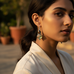 "Rose <b>Gold</b> Plated 925 Sterling Silver <b>Drop</b> <b>Earrings</b> with Prehnite & Smoky Quartz for Women" - Product Image 3