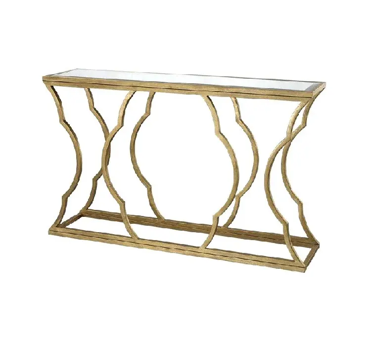 Nordic Modern Luxury Gold rahmen Schmiede konsole Couch tisch aus gehärtetem Glas Gol Coloured Metal Base Table