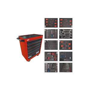 Movable Wheeled <b>Tool</b> <b>Cabinet</b> Cart 6 Lockable Drawers Pro Plus 248-Piece Set Red Metal - Product Image 2