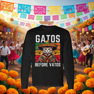 Maglietta a Maniche Lunghe con Design Poncho Gatto Messicano per la Festa del Cinco de Mayo - Gatos Before Vatos - Product Image 3