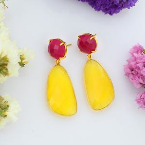 ตุ้มหูคุณภาพสูงสีบานเย็นและ925โอนิกซ์สีเหลืองธรรมชาติต่างหูชุบทอง18K - Product Image 4