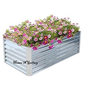 Modern Metal Raised Garden Bed Outdoor <b>Planters</b> for Flowers and Green Plants Powder Coated Green <b>Rectangle</b> Design - Product Image 2