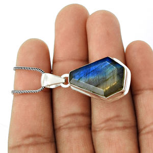 925จี้รูปโลงศพลาบราดอไรต์สีฟ้าเงินสเตอร์ลิงอัญมณีธรรมชาติสไตล์คลาสสิกเครื่องประดับโบโฮสุดหรูซัพพลายเออร์ขายส่ง - Product Image 3