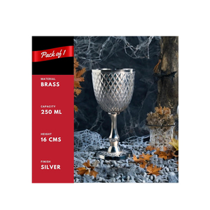 Silver Metal Goblet Set | Textured Chalice <b>Cup</b> Vintage Style Decorative Drinkware Home Decor Table Accent Gift Item Durable - Product Image 3
