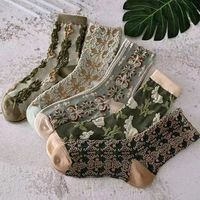 Chaussettes en coton de Style Vintage, chaussettes Tube mi-longues à Texture brodée, bas et bonneterie pour femmes