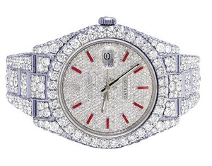 Top Tendance VVS Moissanite Diamant Index Rouge Cadran Automatique Glacé Montre Automatique Hip Hop Mode Porter De L'Inde Grossiste - Product Image 2