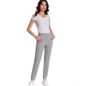 Pantaloni a tubino elasticizzati da donna a vita media, vestibilità slim, lunghezza alla caviglia, rosso vibrante - Product Image 5