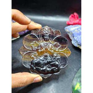 Sculpture de Guanyin Bodhisattva sur lotus en pierre multi-fluorite, 97 g, 3 pouces, Reiki/Chakra/Énergie, Décoration d'intérieur - Product Image 1