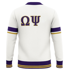 Wholesale Custom OEM ODM Acrylic Cotton Knitted Varsity Omega Sorority and fraternity Lightweight Greek <b>Cardigan</b> Sweater - Product Image 2