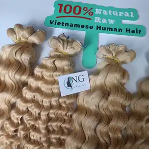 Rambut pakan gelombang alami ditarik ganda 100% rambut manusia Vietnam tanpa penumpahan tidak kusut tanpa bahan kimia dibuat di Vietnam