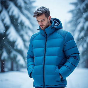 เสื้อโค้ทขนเป็ดมาตรฐานสำหรับผู้ชาย, เสื้อโค้ทขนเป็ดบุนวมปกคอตั้งสีพื้นเสื้อกันลมด้านหน้า - Product Image 1