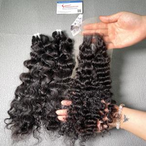 NOUVELLE COLLECTION !!! Combo trame et fermeture extension de cheveux cheveux cheveux vietnamiens naturel noir couleur vapeur curl cheveux - Product Image 3