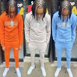 Tracksuit Áo Thun Jogger Quần Set Hoodie Tùy Chỉnh Thêu Tracksuit Lông Cừu Bông Sweatsuit & Sweatpants Set Cho Nam Giới