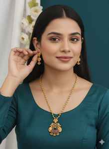 Juegos de colgantes antiguos de calidad estándar 26,5 cm y 22gm Juego de collar tradicional del sur de la India de fabricación india - Product Image 5