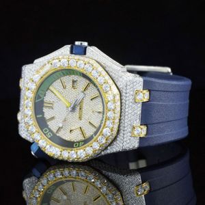 Reloj de Pulsera de Acero Inoxidable con Diamantes de Moissanita Automáticos, Diseño Moderno, Esfera Azul Analógica, Elegante Regalo para Él - Product Image 4