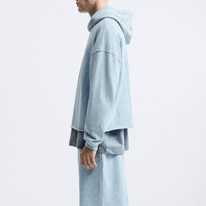 Sweat à capuche oversize pour homme en molleton 100% coton, respirant, avec lavage vintage personnalisé, épaules tombantes et ourlet brut, style streetwear, offre ODM pour l'hiver - Product Image 4