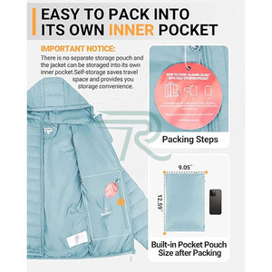 Chaqueta Acolchada Gruesa y Transpirable para Mujer, Cuello Redondo, Cierre de Cremallera, Abrigo Cálido de Otoño, Ropa Exterior con Bolsillo Tipo Canguro - Product Image 3