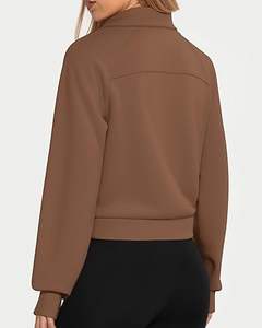 Jersey de invierno con media cremallera para mujer, sudadera bordada con agujeros para el pulgar, 2 bolsillos de canguro, tela de punto transpirable recortada en el frente - Product Image 6