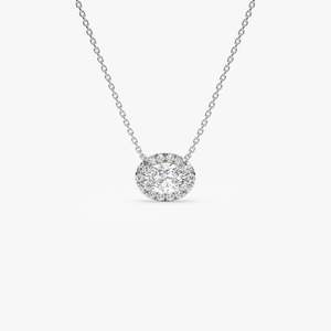 Elegant and Trendy <b>14K</b> Halo Setting Oval Brilliant Cut Lab Grown Diamond Necklace <b>14k</b> Pure Solid <b>Gold</b> Birthday Gift for Her - Product Image 3