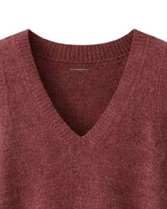 Customized Maroon <b>Womens</b> Knitted Sleeveless <b>Vest</b> Dress With V Neck Pockets Soft Acrylic Winter Casual Custom Manufacturer Design - Product Image 5