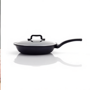 28cm Black Non-Stick Aluminum Skillet with Bakelite Handle Marble Coating Forged Steel Induction Pan with Lid 099IN 28TP Model - Product Image 2