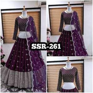 Designer indien Readymade Lehenga Dupatta Faux Georgette Broderie Travail Fête De Mariage Porter Bollywood Outfit Fabriqué À La Main Indien - Product Image 5