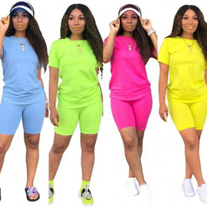 Summer Women Solid Crop Top and <b>Shorts</b> 2-Piece Set | High Quality Spandex/Cotton Twin Set Wholesale - Product Image 1