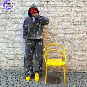 2025 fabricante personalizado buen proveedor grueso desgastado Vintage bordado parche hombres ácido lavado Zip Up Rhinestone chándales - Product Image 3