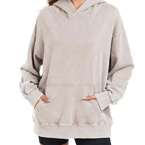 Sudadera con Capucha Extra Grande Informal para Mujer, Lavada al Ácido, de Forro Polar para Invierno, con Logotipo Frontal, Capucha Forrada, Logotipo Personalizado, Hombros Caídos, Cómoda - Product Image 2