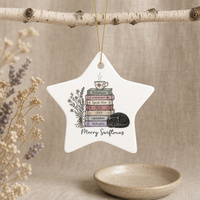 Étiquette suspendue en céramique personnalisée imprimée avec motif étoile, détails haute définition, art verrouillable, pour étagère à livres multi-niveaux, motif chat noir, pour cadeau saisonnier
