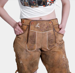 Costume bavarois pour femmes en gros 100% pantalon en cuir de chèvre véritable short allemand Lederhosen - Product Image 4