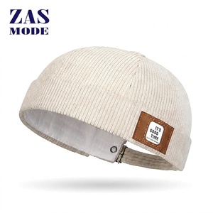 Custom Quality 100% Cotton Corduroy Vintage <b>Brimless</b> Hip Hop Unisex Adjustable Visor Less <b>Cap</b> with Metal Buckle Rolled Cuff - Product Image 1