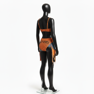 Conjunto de Bikini para Mujer, 180 GSM, Poliéster y Spandex Elástico, Malla Naranja con Pedrería, Transferencia Térmica, Logotipo Personalizado - Product Image 5