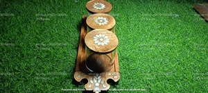 Ensemble de pots en acrylique Ramadan Kareem de qualité supérieure avec plateau en nacre et couvercle incrusté en bois Capacité de 150ml Vaisselle classique - Product Image 6