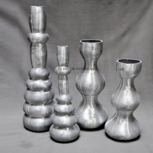 Centre de table de mariage et de fête Décoration martelée Texture argent brillant poli Heavy Duty Metal Lot de 2 Vase à fleurs - Product Image 5