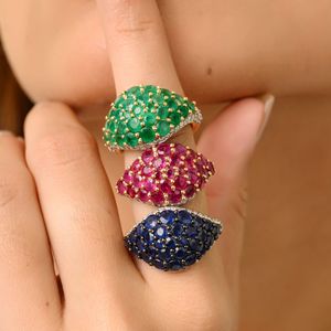 Impresionante anillo de bodas de rubí y diamantes de racimo de forma redonda natural 100% de alta calidad en oro amarillo sólido de 18K joyería hecha a mano - Product Image 6