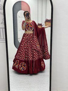 Navratri กาธิพิเศษทำงานร่วมกับกระจกลูกไม้ผ้าฝ้ายแท้ lehenga choli สำหรับงานแต่งงานแฟชั่นชาติพันธุ์และฟังก์ชั่นงานรื่นเริง - Product Image 3